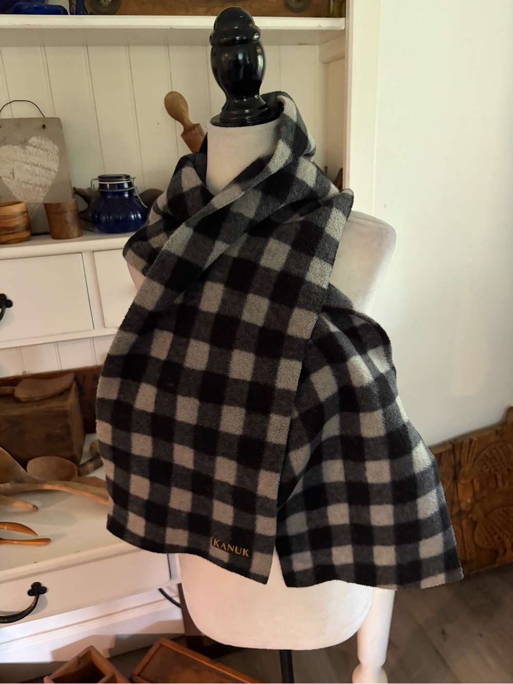 Kanuk Black & Gray Plaid Fleece Scarf